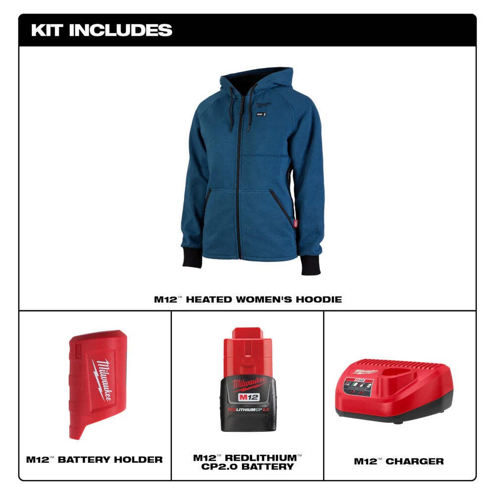 Milwaukee 336-21 M12 Women's Heated Hoodie Jacket Kit with 2.0 Ah Battery & Char