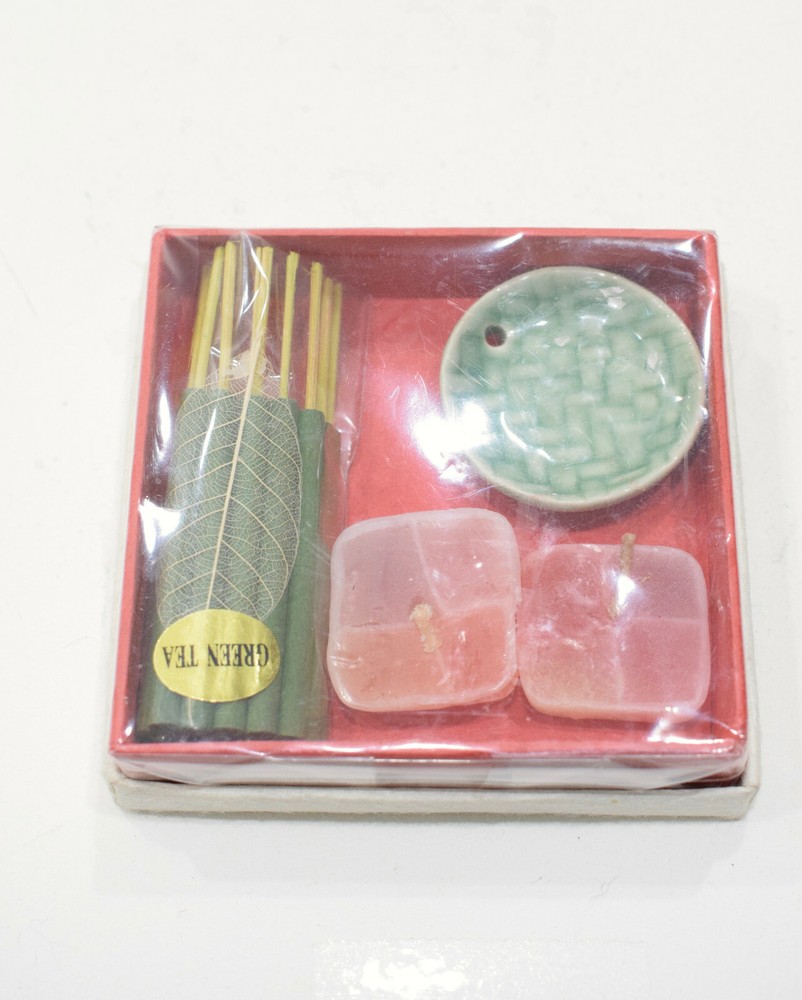 Incense Holders Ceramic Green & White Assorted Dishes with Candles