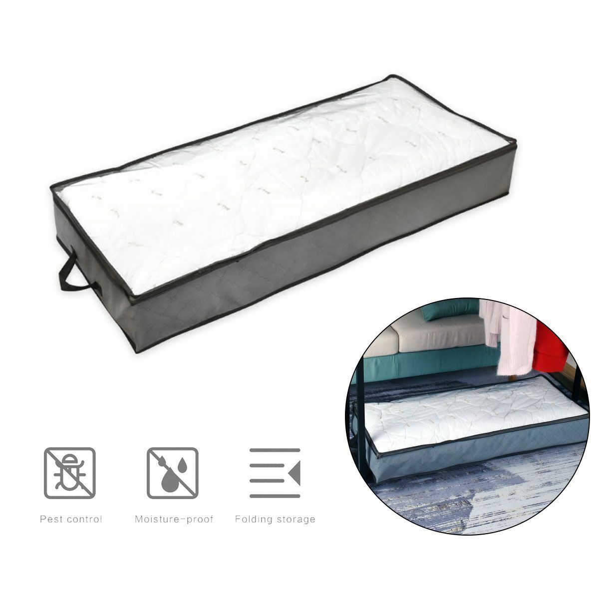 2 Pack Flexible Zippered Under Bed Storage Bag Large Underbed Clothes Storage US