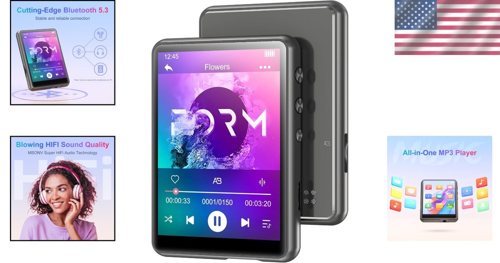 High-Quality 64GB Bluetooth MP3 Player with Touch Screen & Speaker - Gray