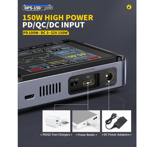Fuente DC Ajustable 0-30V 5A Programable PD QC Pantalla IPS Digital. Nuevo