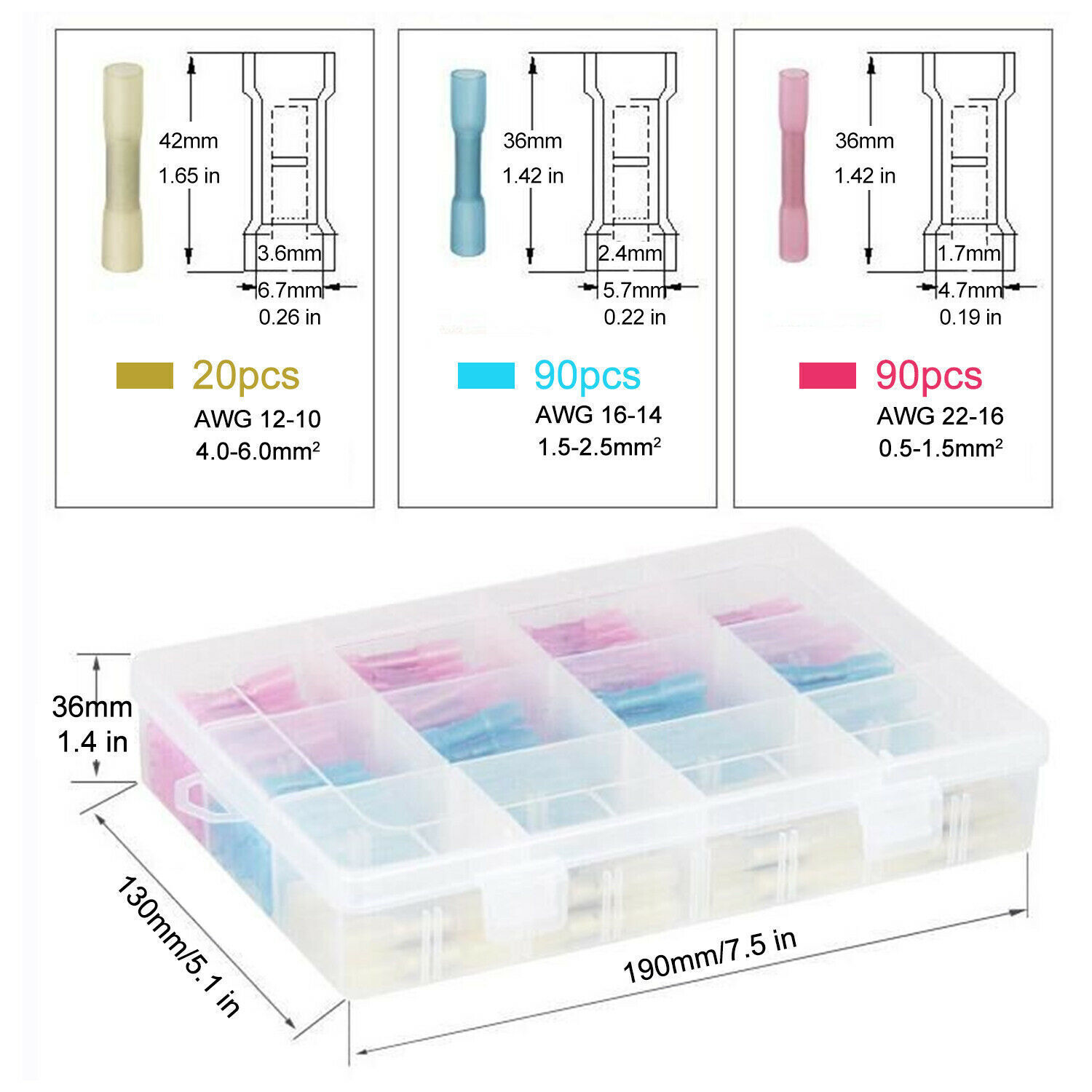 200x Assortment Heat Shrink Wire Connectors Electrical Terminals Crimp Seal