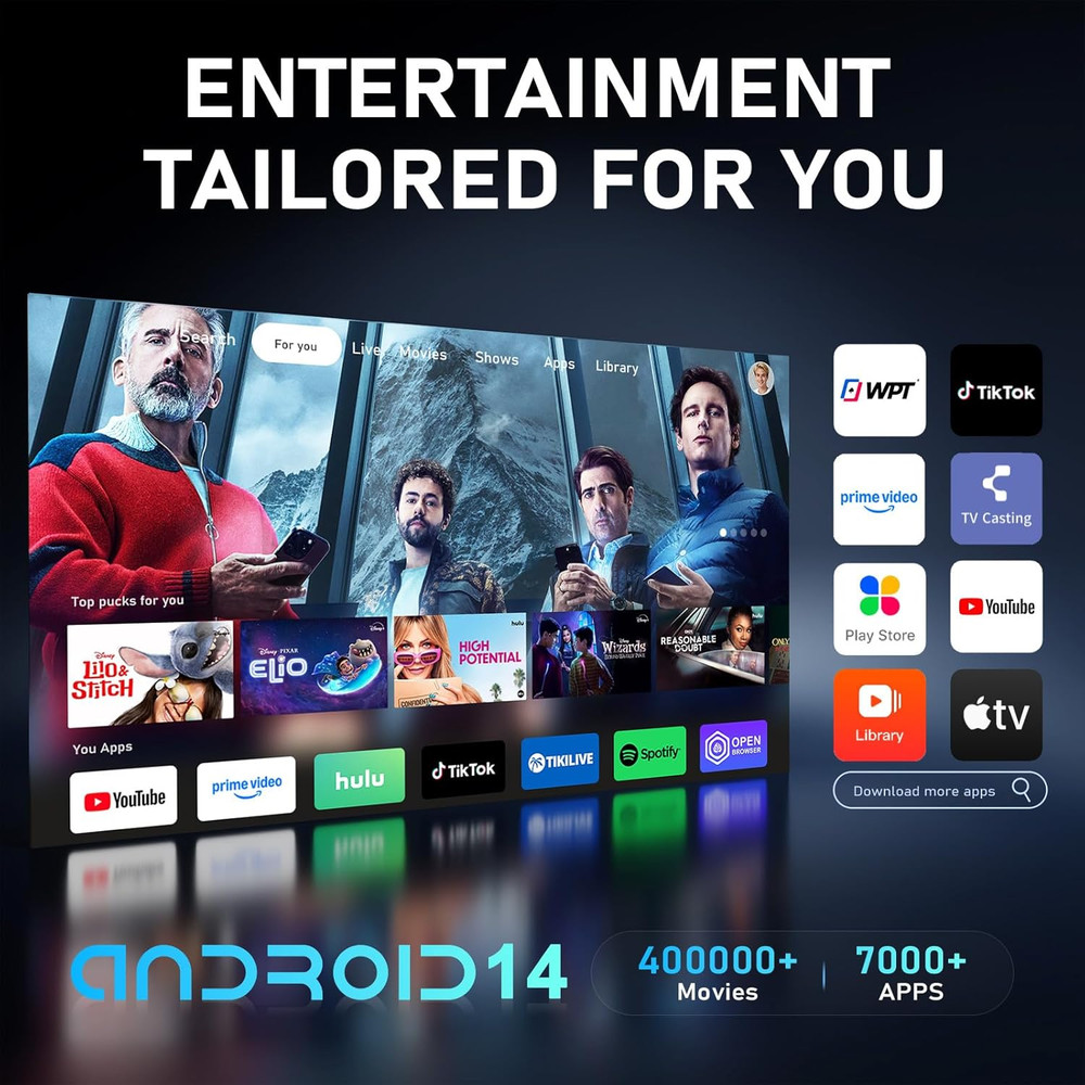 【White Projector & Built-In Apps】 Mini Projector with Wi-Fi and Bluetooth, Full