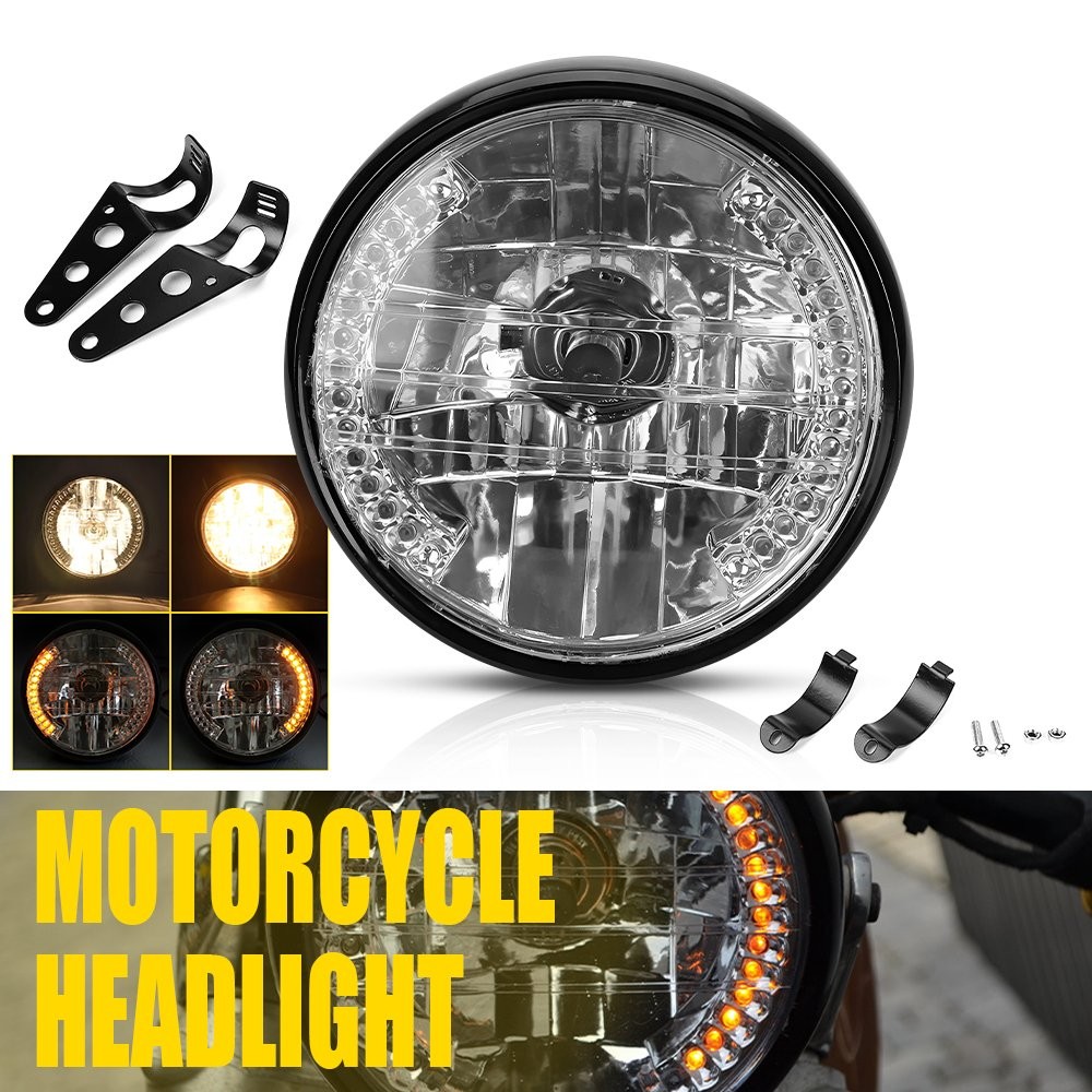 7 inch LED Motorcycle Headlight Round With Mounting Bracket Universal Black EOU