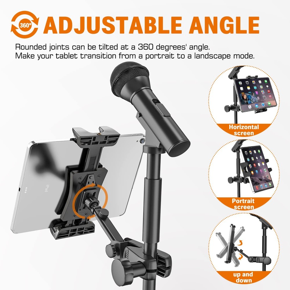 Tablet Holder Mic Stand Clamp Adjustable iPad Phone Mount Universal