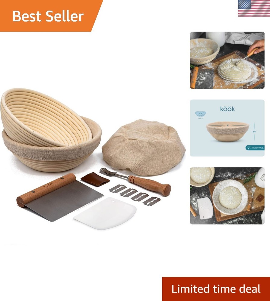 Complete Sourdough Proofing Set: Rattan Banneton Baskets & Baking Tools