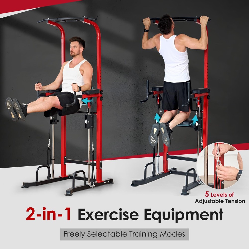 Power Tower Dip Station Pull Up Bar for Home Gym Multi-Function Adjustable He...