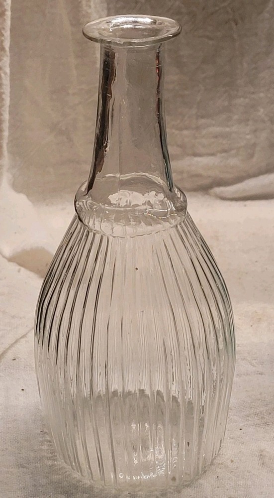 Small Rolled Lip Pontiled Ribbed Decanter Nice