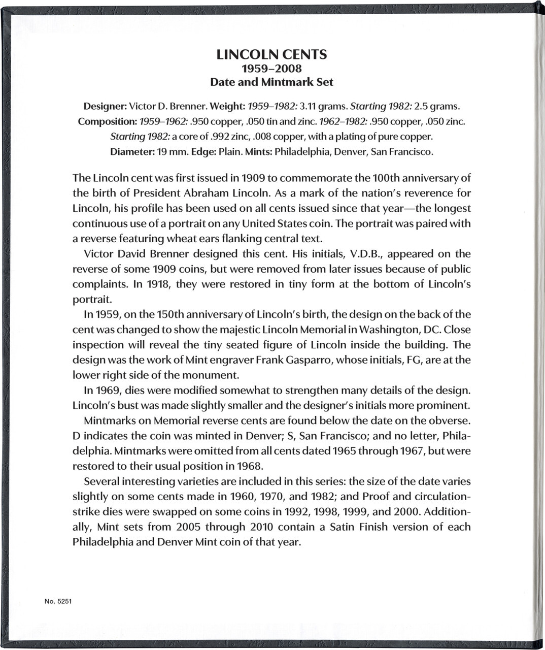 Lincoln Cents: 1959-2008 Date & Mintmark Set - Whitman Prestige™ Coin Album