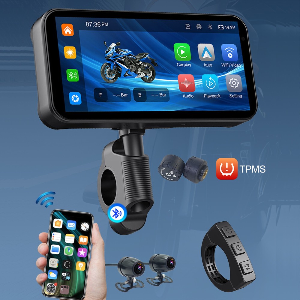 6.25" Motorcycle GPS Navigation Touch Screen Wireless CarPlay Android Auto Siri