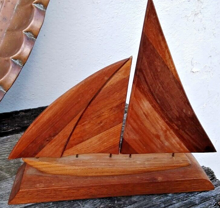 Gregory Dunlap Teak Wooden Sail Boat Sculpture
