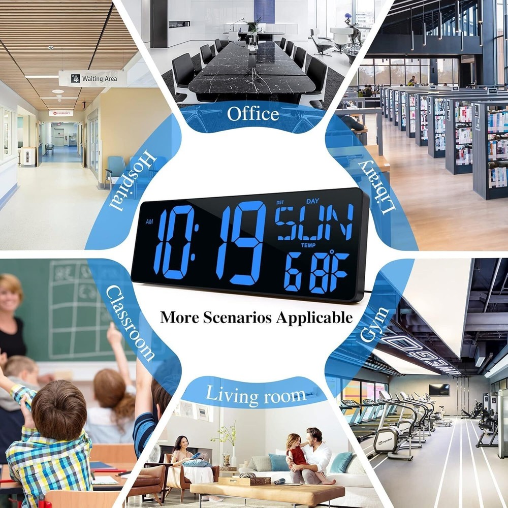 Large Digital Wall Clock with Remote Control 17.2" LED Large Display Timer US