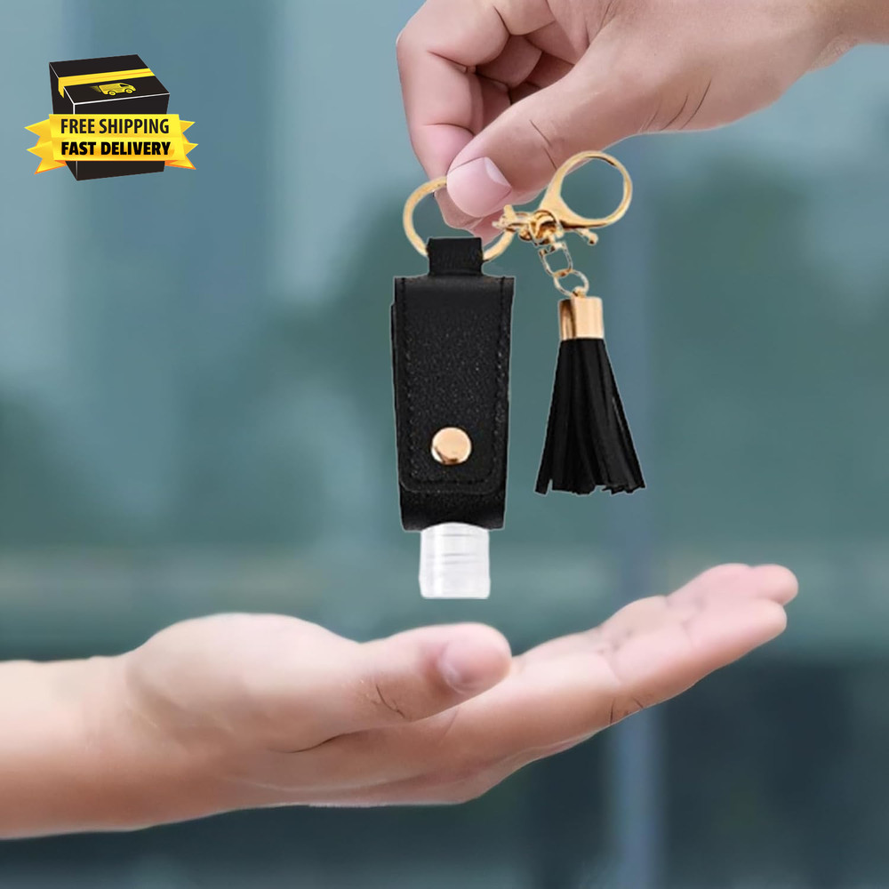 4 Pack Small Hand Sanitizer Keychain Portable Leather Empty Bottles for Toiletry