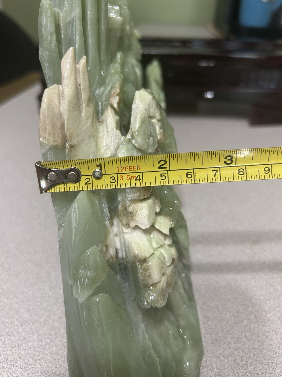 7.3LB Natural Green Jade Stone Hand Craved Landscape Crystal