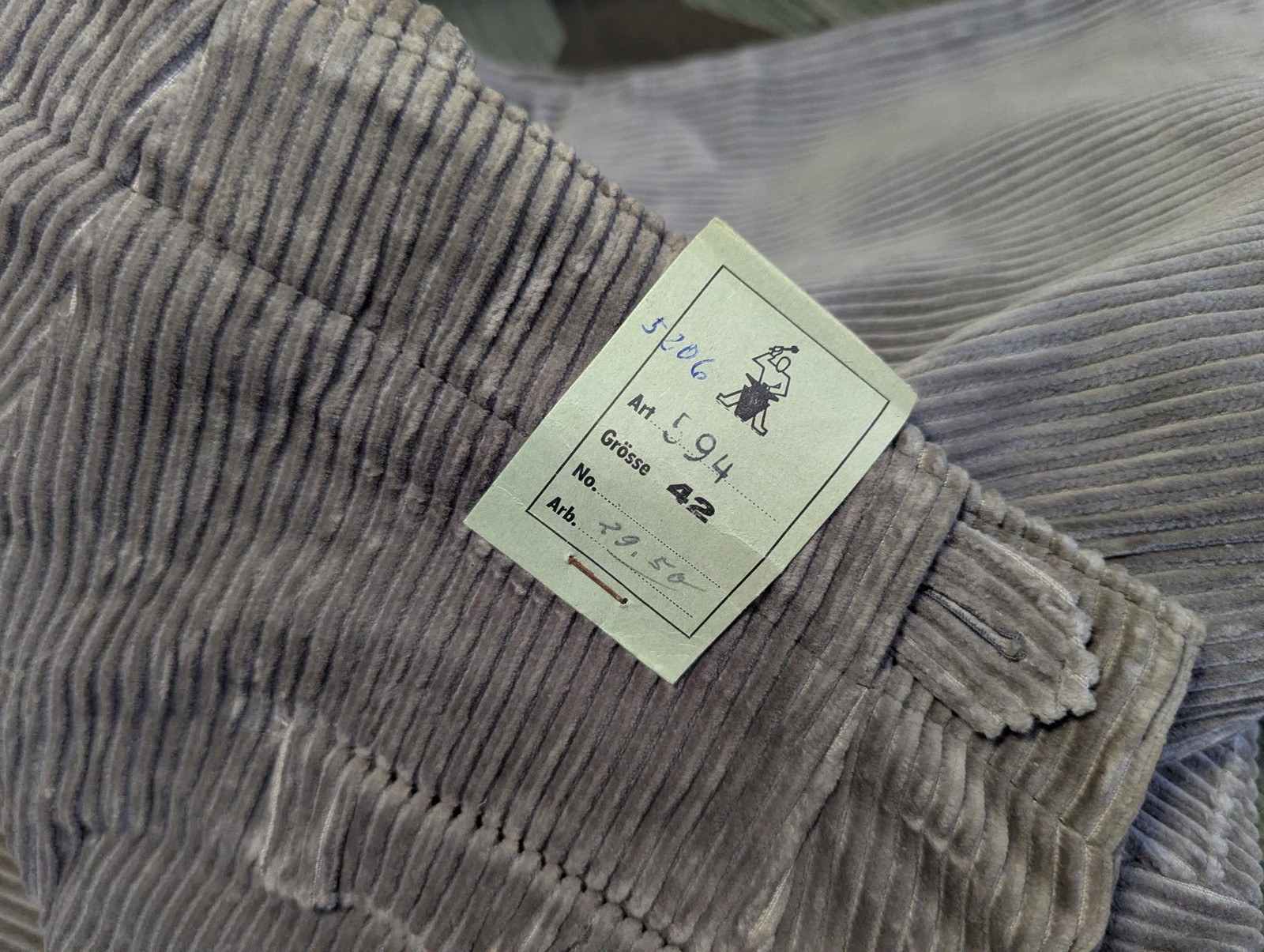Vintage 1930s 1940s German Gray Corduroy Plus Fours Trousers NOS (28" waist)