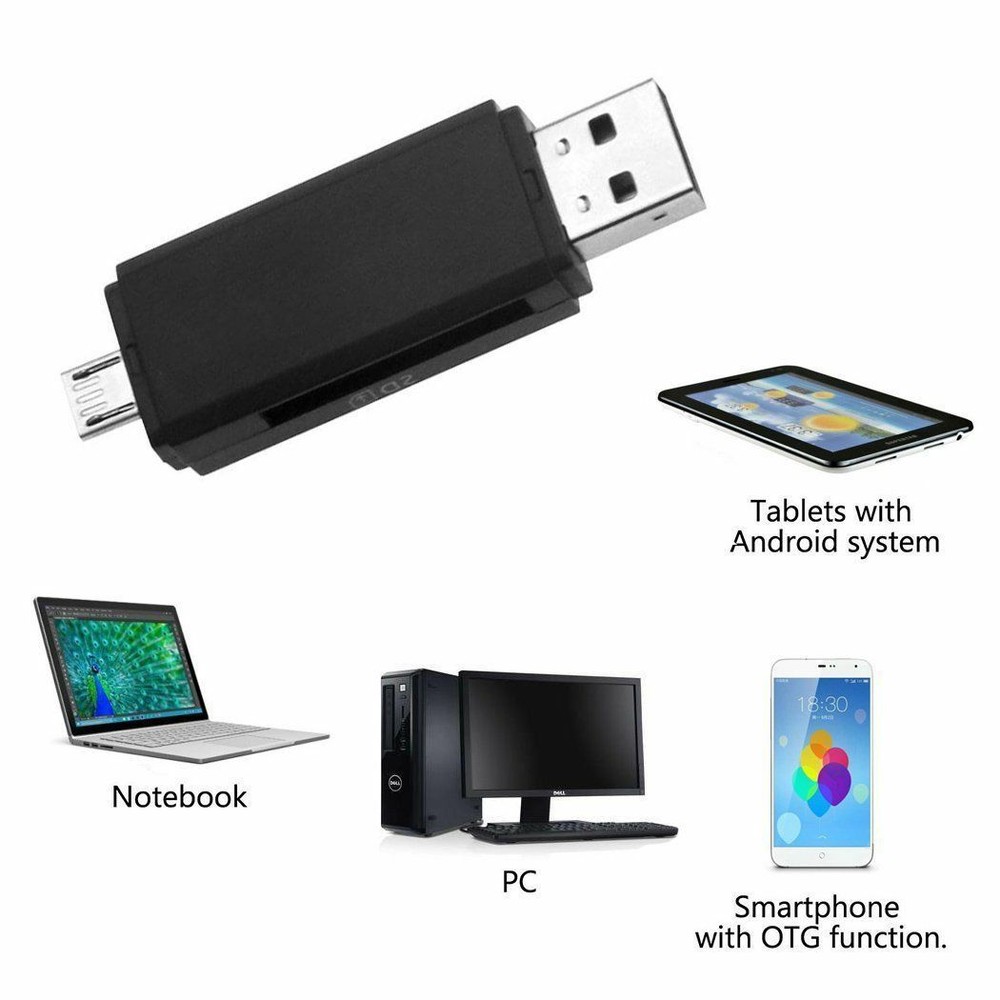 2xMicro USB OTG to USB 2.0 Adapter SD/Micro SD Card Reader With Standard USB NEW