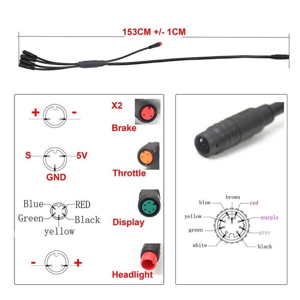 E-bike 2T4 Extension Cable 150cm 9Pin Controller Adapter Cable Waterproof Plug
