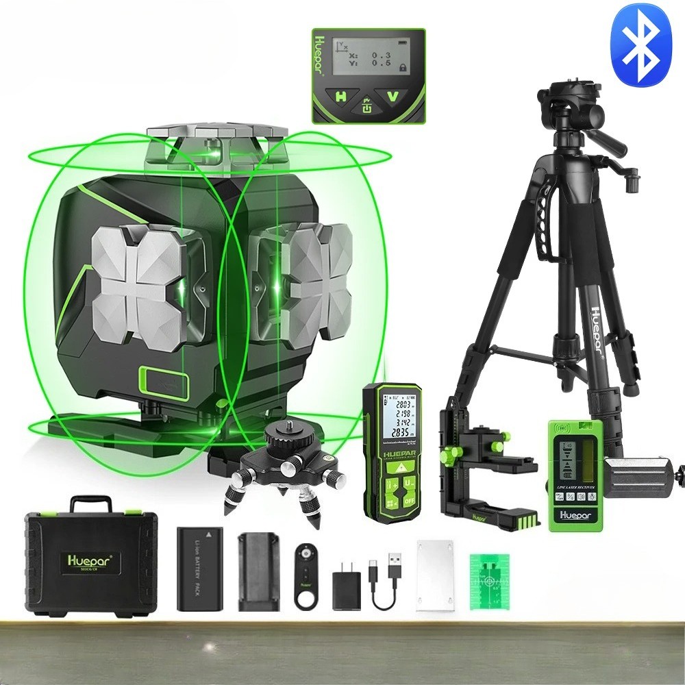 4D 16 Lines Laser Level Self Leveling Cross Line LCD Screen Bluetooth Remote