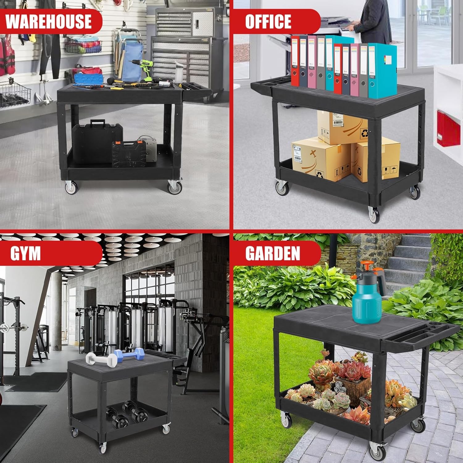 Heavy Duty Plastic Utility Service Cart Flat top 45.8 x 25 Inch Work Cart 550lb