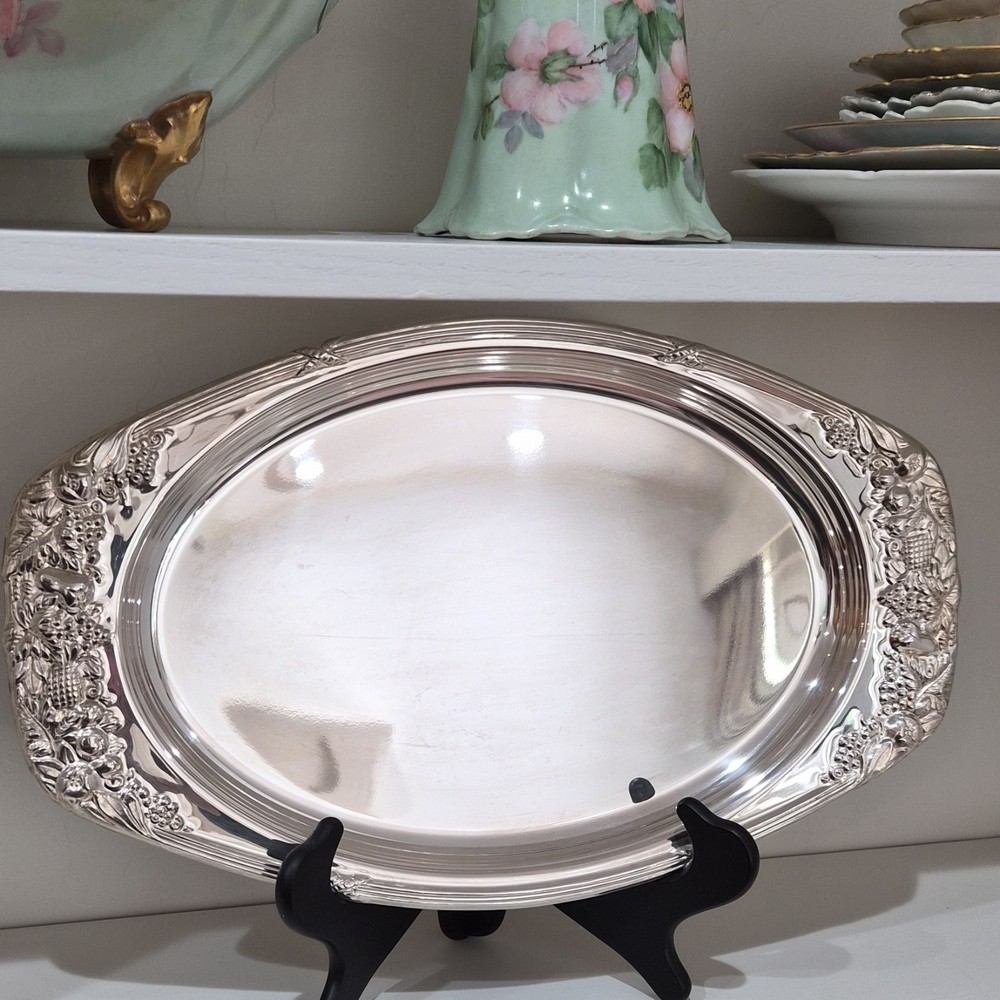 Ornate Silver Plate Tray with Decorative Floral Edge