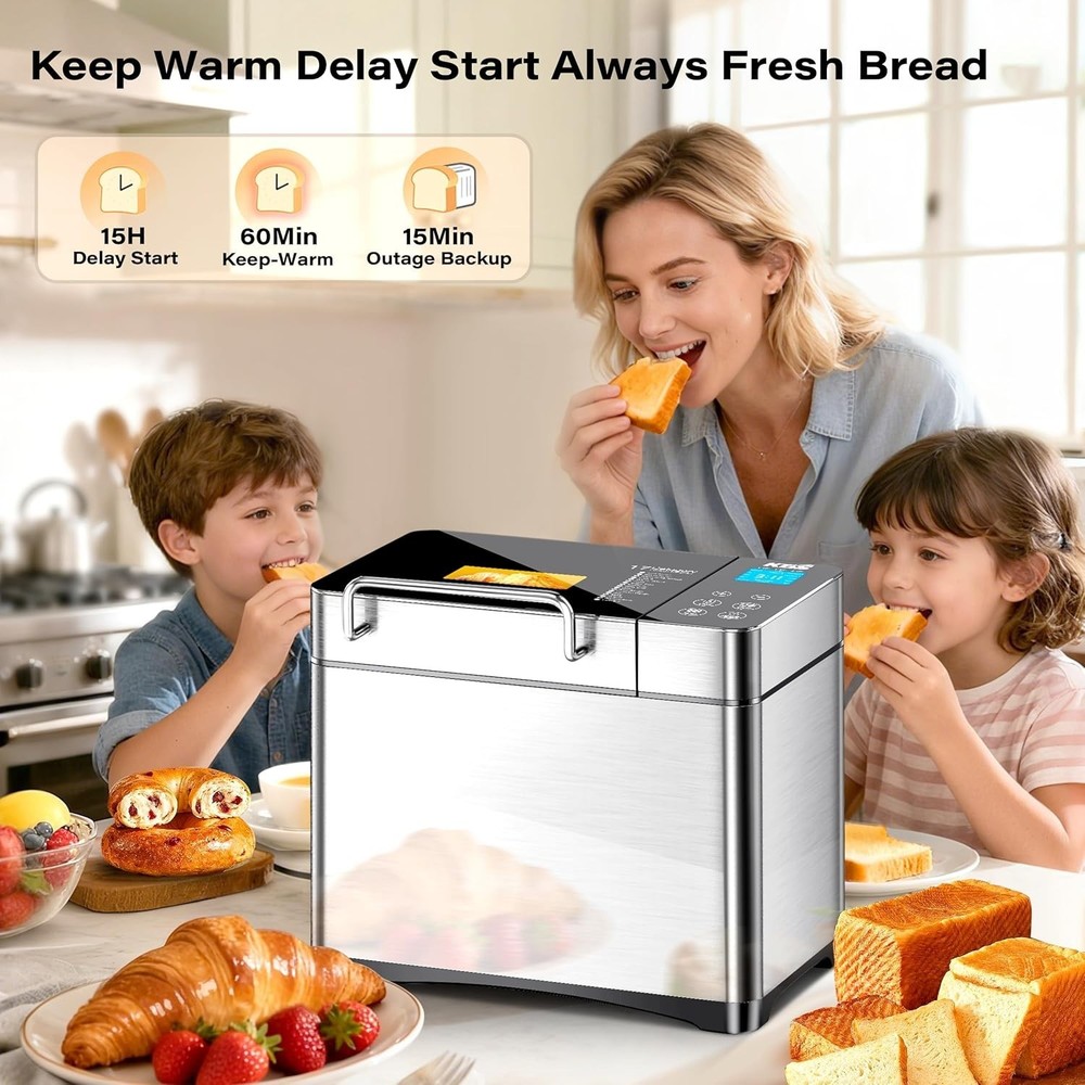 Luxury 2LB Bread Machine - Smart 17 Programs, Ceramic Pan & Touchscreen Control