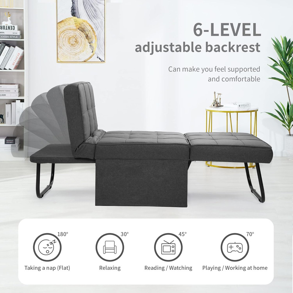BIGSYY Sofa Bed, 4 in 1 Multi-Function Folding Ottoman Breathable Linen Couch Be
