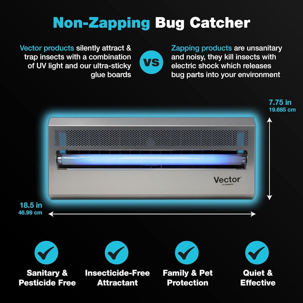 Catchmaster Vector 15 Silver UV Fly Trap, 800 sq ft Coverage, Indoor Insect Kill
