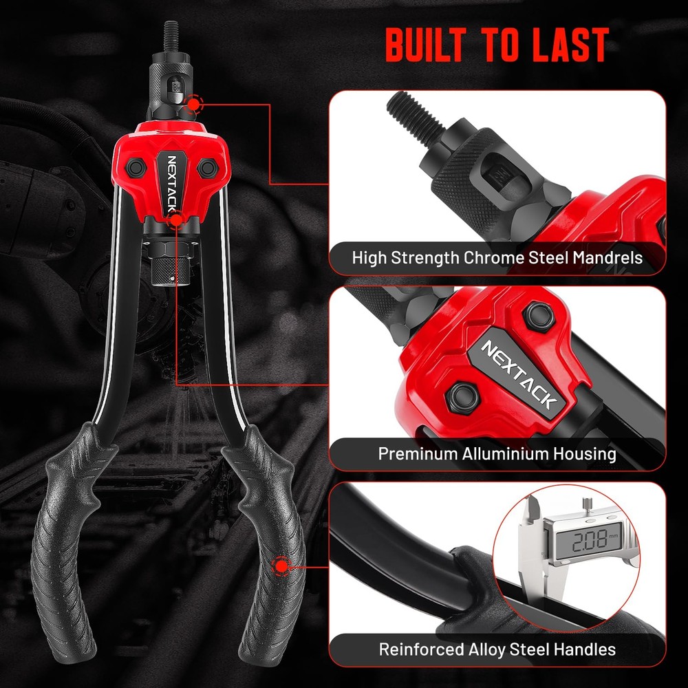 NEXTACK Rivet Nut Tool Kit 13-inch Rivnut Kit/120 Nutserts, Red & Black