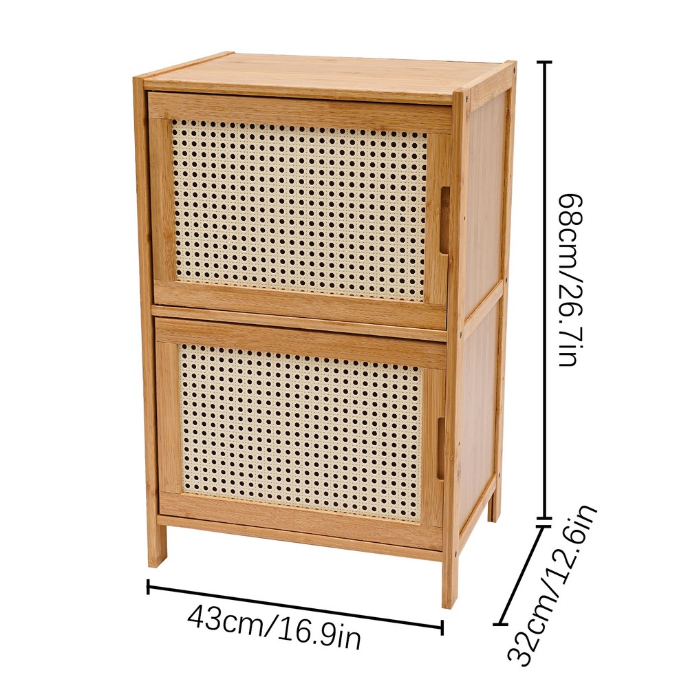 End Side Bedside Table Nightstand Sideboard w/ Rattan Decorated Drawers Storage