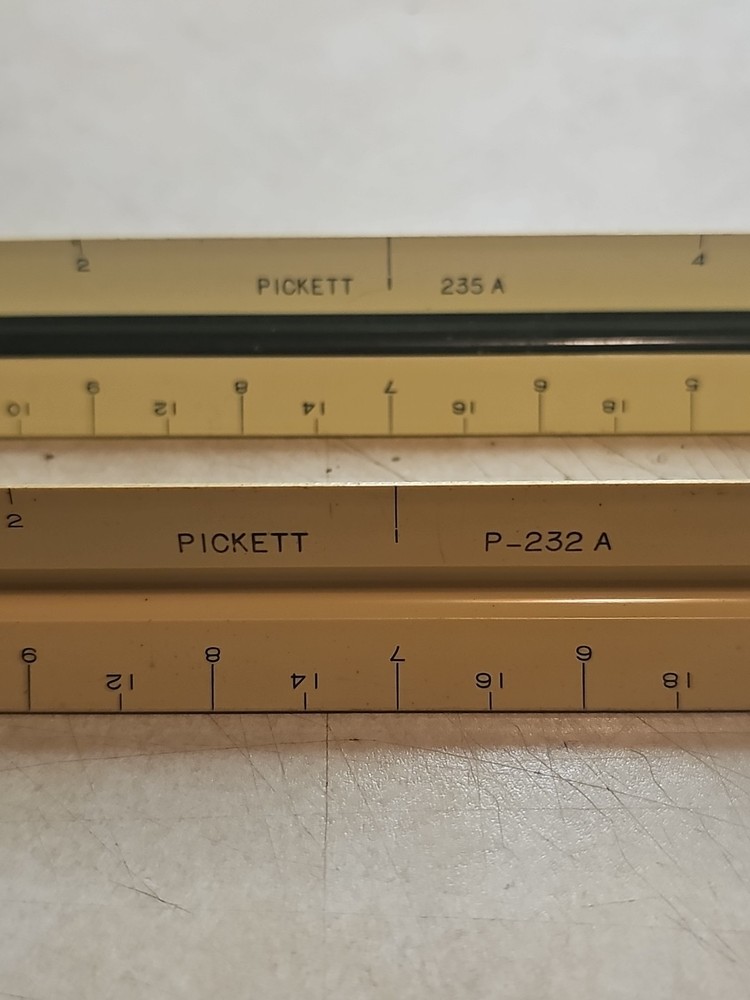 2 VTG Pickett Architect Scale Drafting Triangular Ruler Japan 235A & P-232A