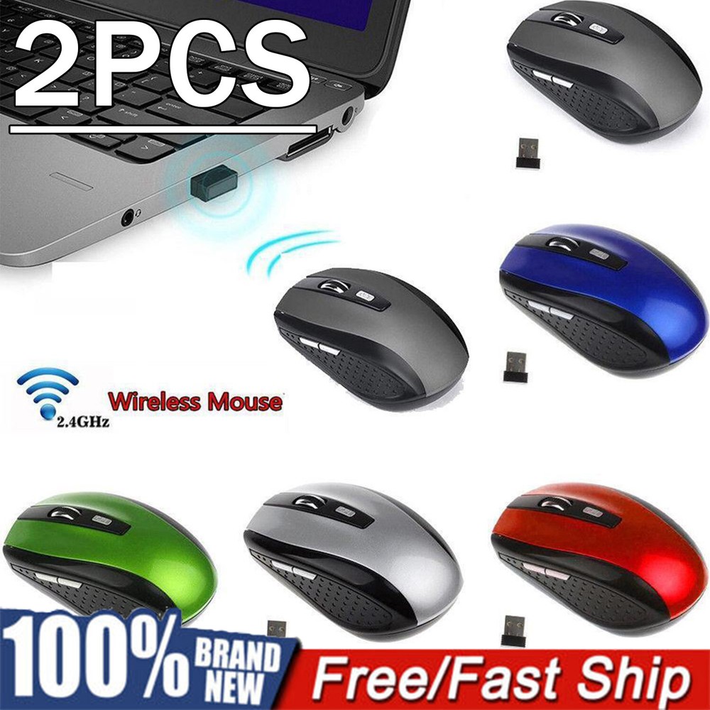 2 Wireless Optical Mouse Mice 2.4GHz USB Receiver For Laptop PC Computer DPI USA