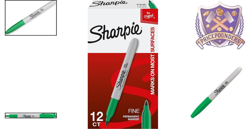 Permanent Markers Fine Point Green 12 Count Quick Dry Water Resistant Versatile