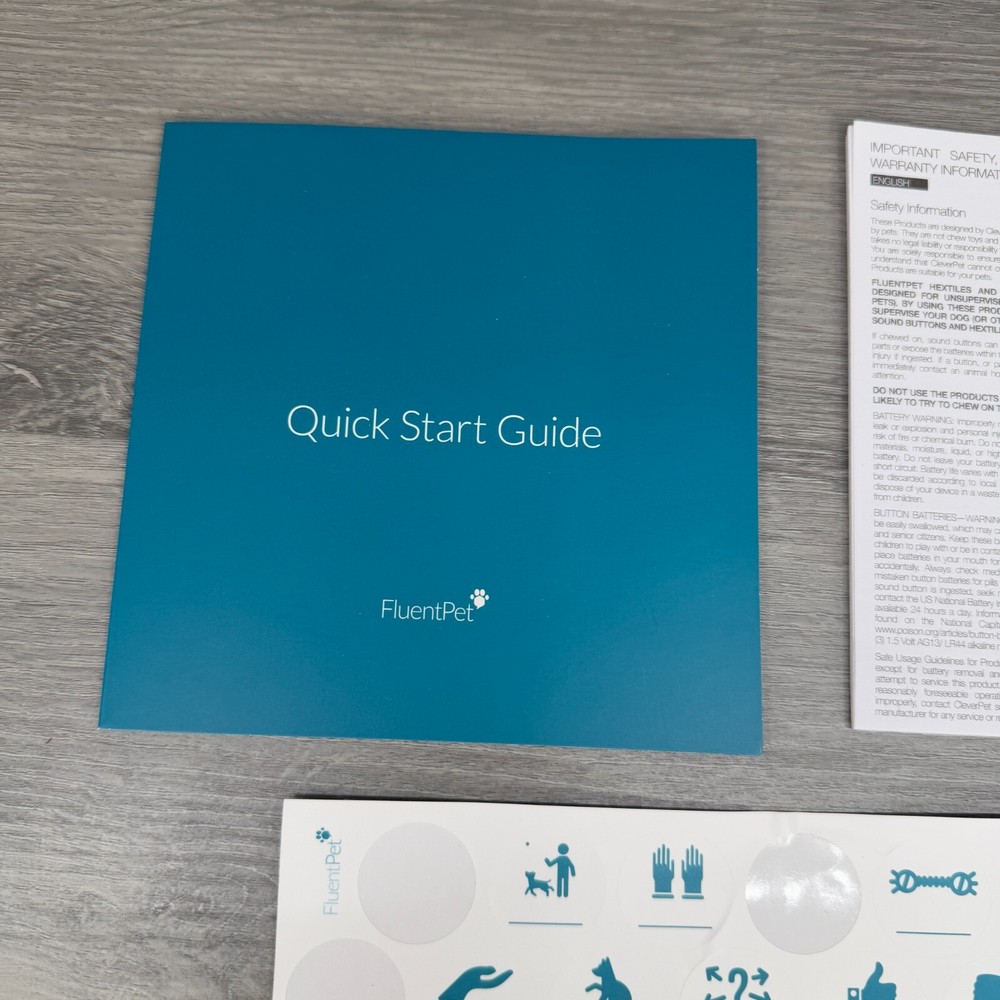 Fluent Pet Classic Quick Start Guide Paperwork & Some Stickers Used