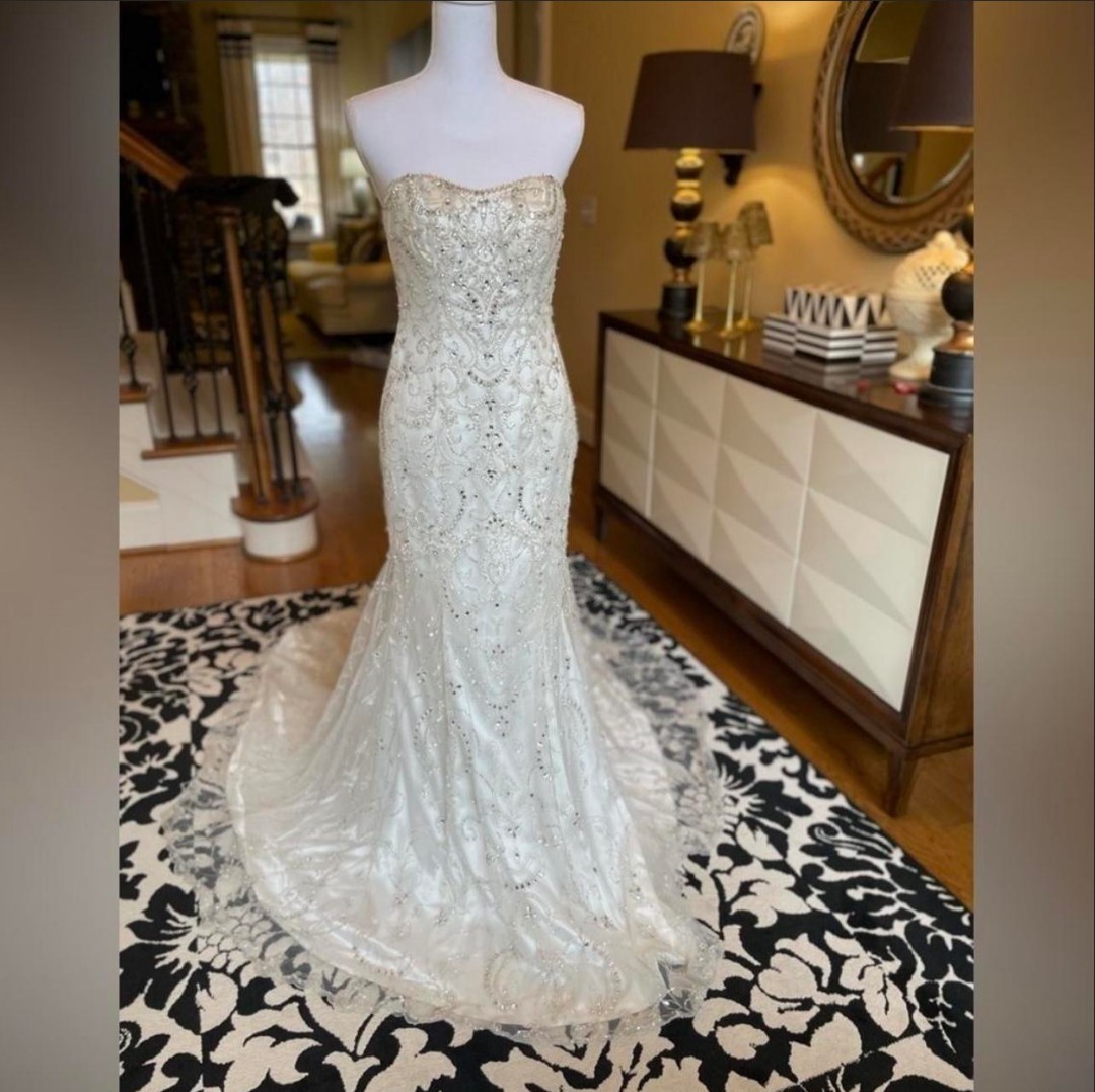 Sottero and Midgley Ivory Beaded Strapless Fit Flare Wedding Dress