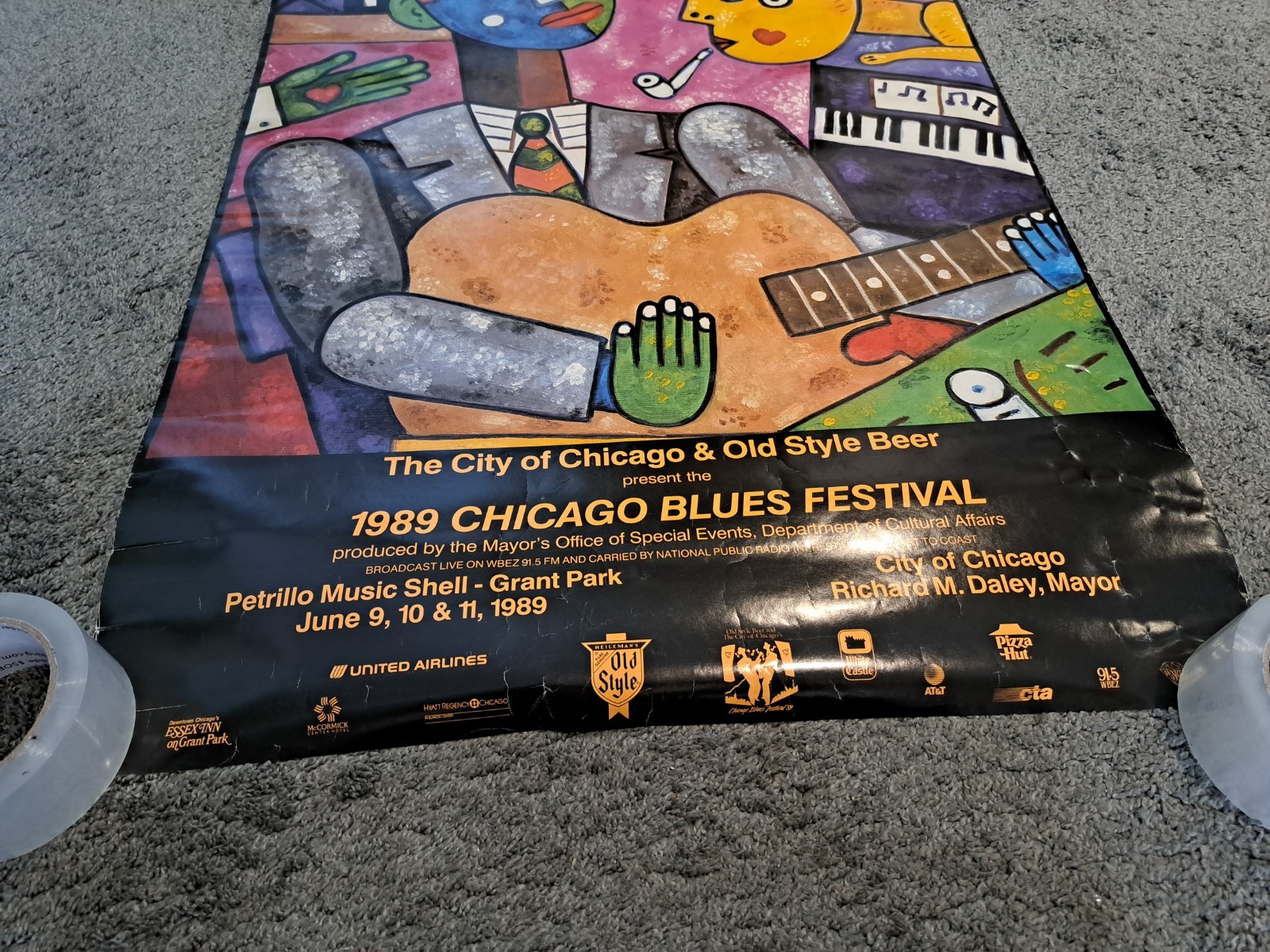 Vintage 1989 Chicago Blues Festival Poster 36 X 23.5 Inches