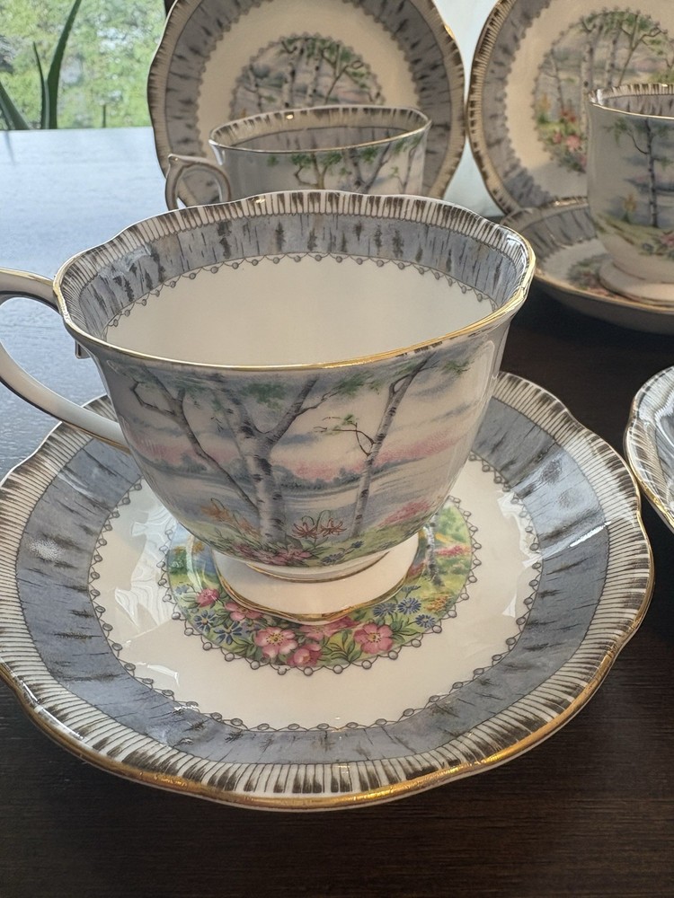 Royal Albert Bone China Silver Birch Teacup 4 Pcs