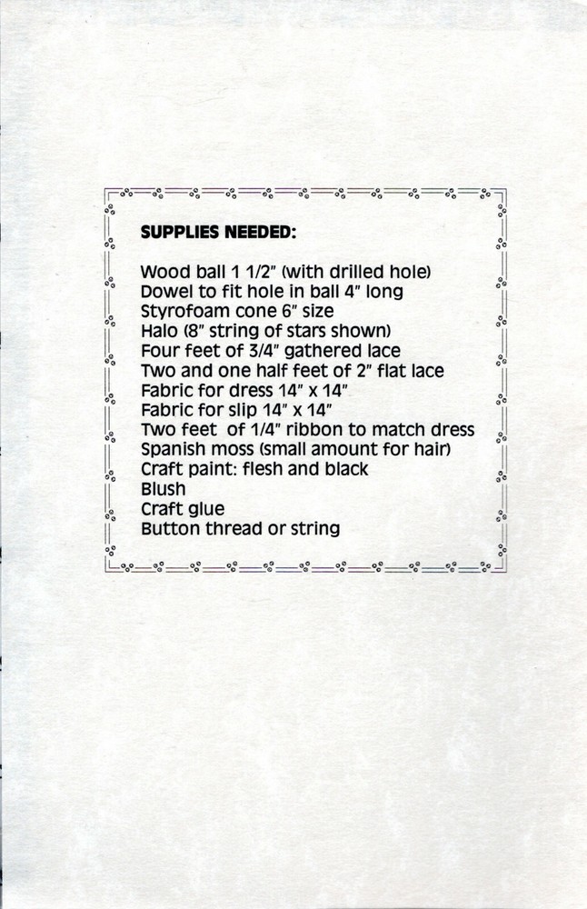 "Standing Angel" ©1995 Designed by Susan Craft Sewing Pattern # 202