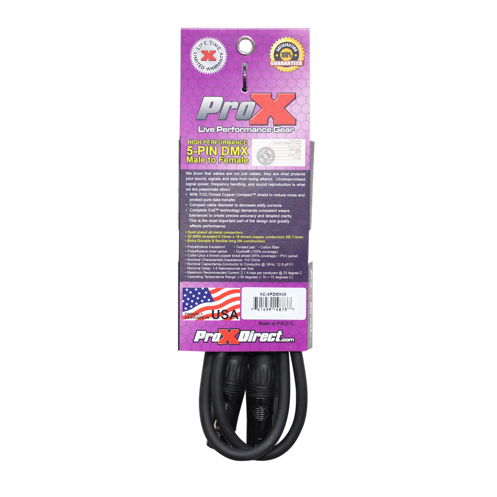 10 ProX 5 Pin High Performance Data Lighting DMX Cable 5FT