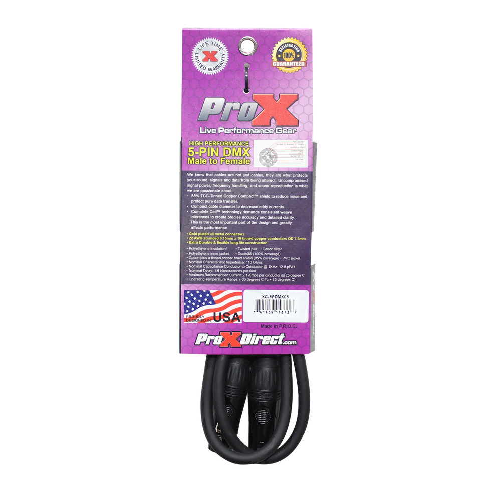 40 ProX 5 Pin High Performance Data Lighting DMX DJ Light Cables 5FT