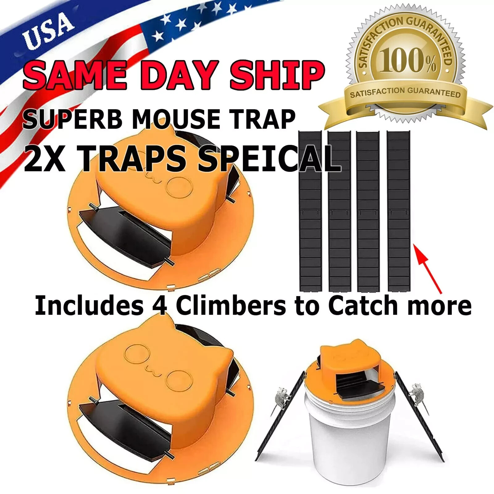 Mouse-Rat-Rodent Trap "Flip & Slide" 5 Gallon Bucket Lid Multi Catcher US