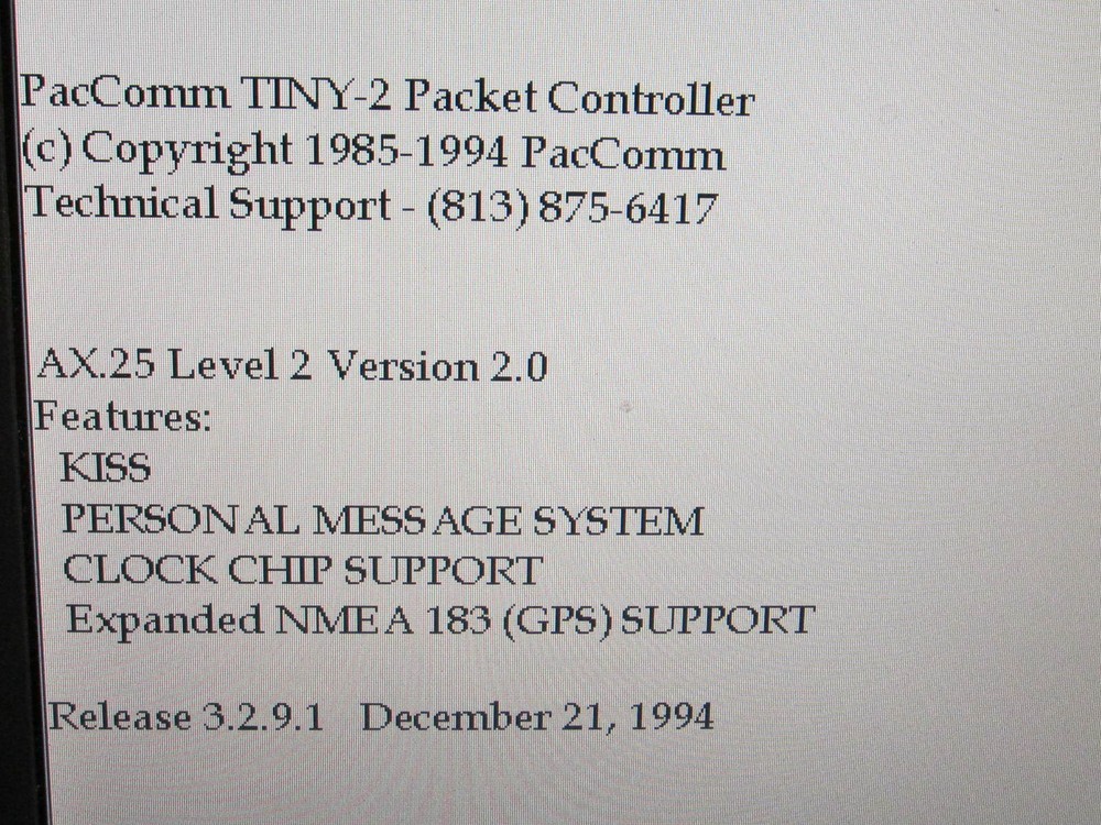 PACCOMM TINY-2 TNC FIRMWARE 3.2.9.1 (12-21-94)