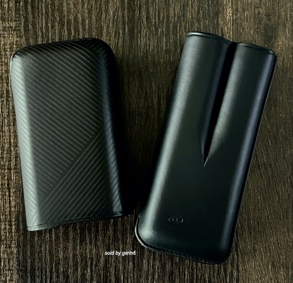 Davidoff Black Leather Leaf Pattern Double Cigar Case / Pouch 105582