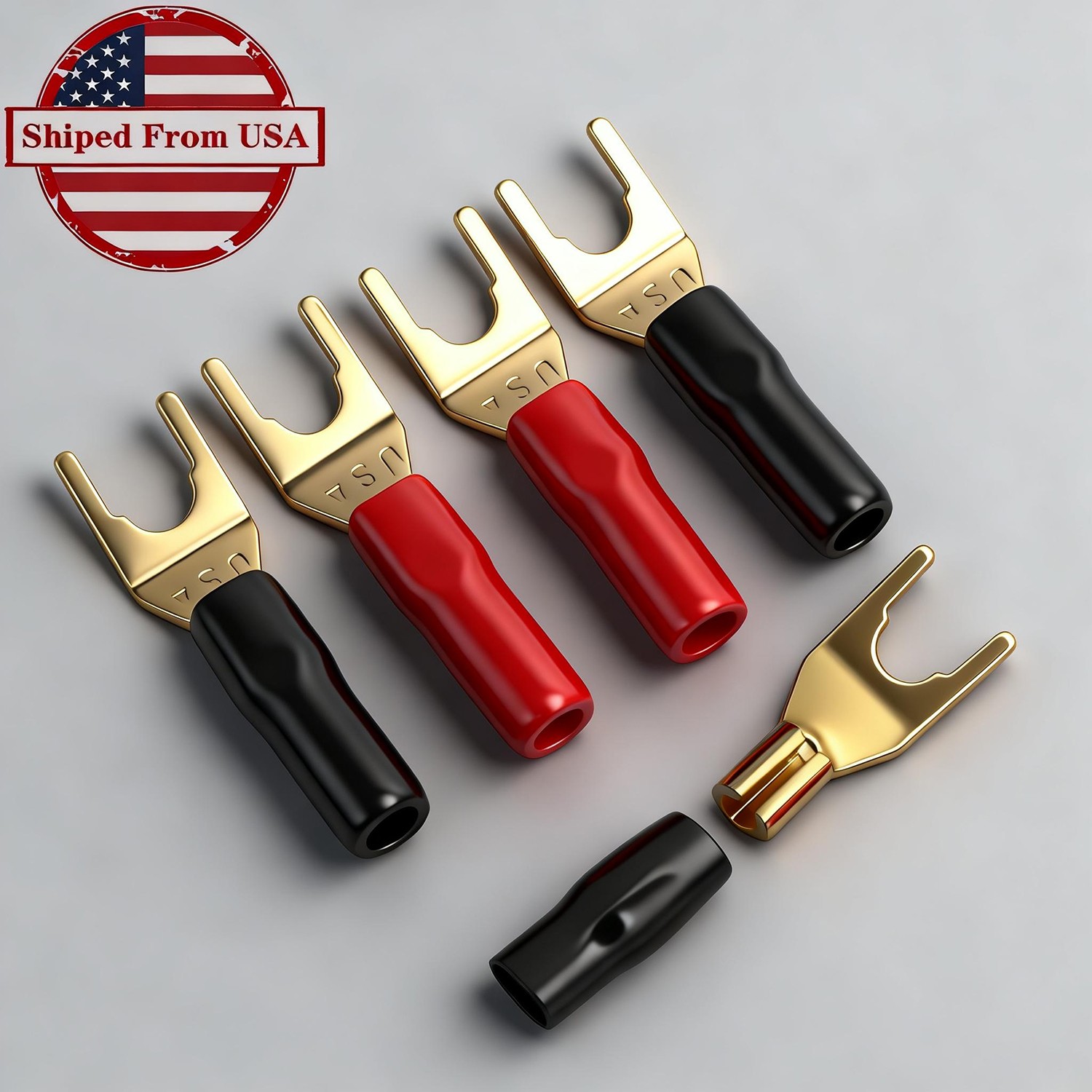 8pcs Gold Plated Y Spade Terminal Connector HiFi Audio Speaker Cable Plug