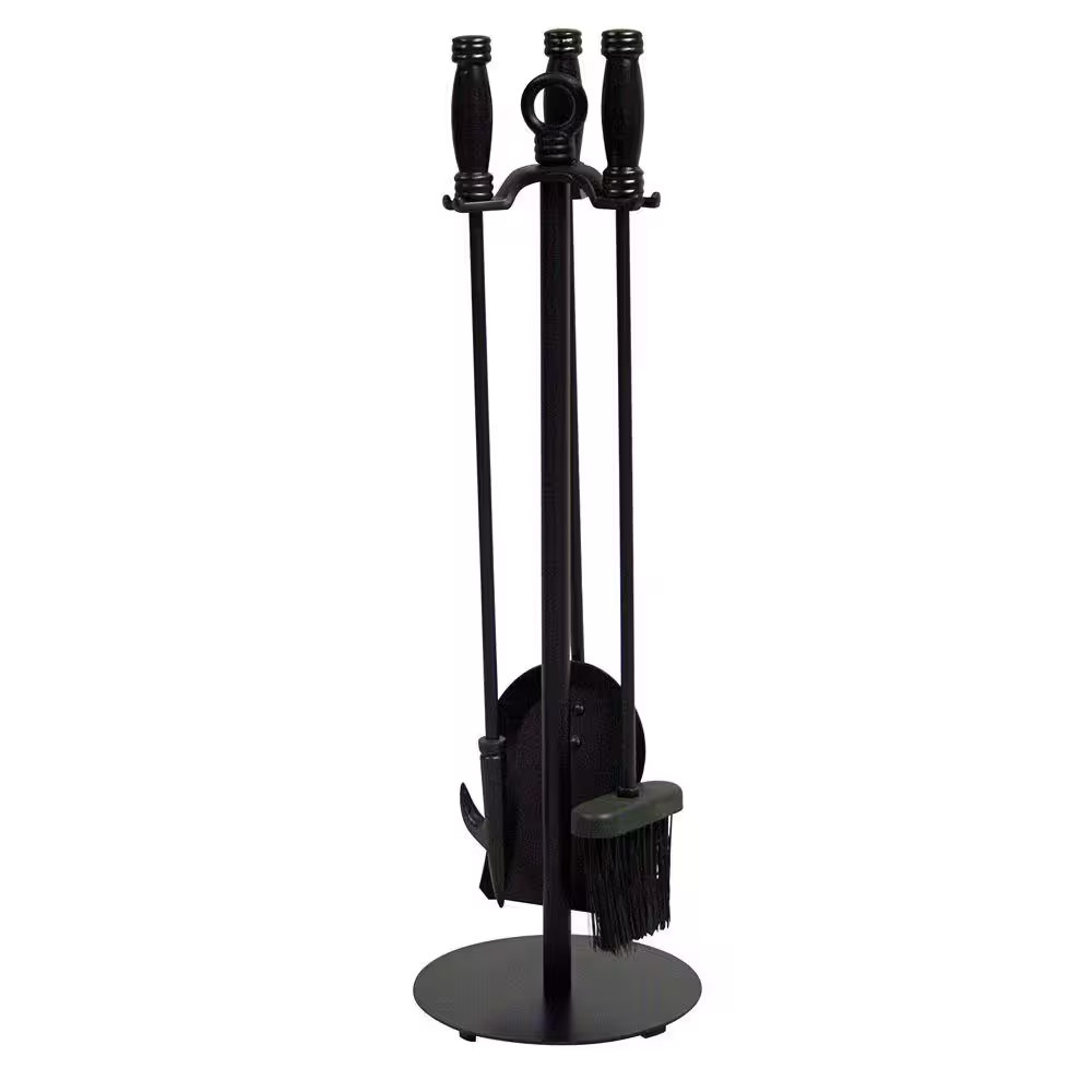 Black Wrought Iron 4-Piece Fireplace Tool Set