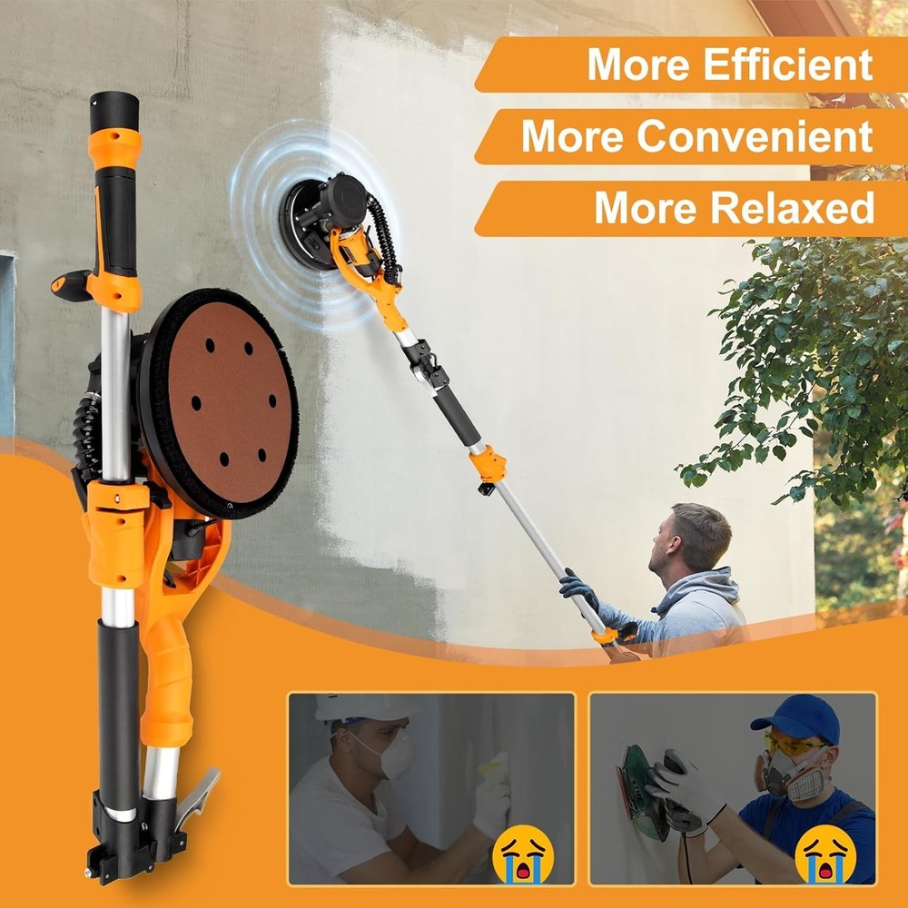 Electric Foldable Drywall Sander 850W Variable Speed w/Automatic Vacuum & Lights