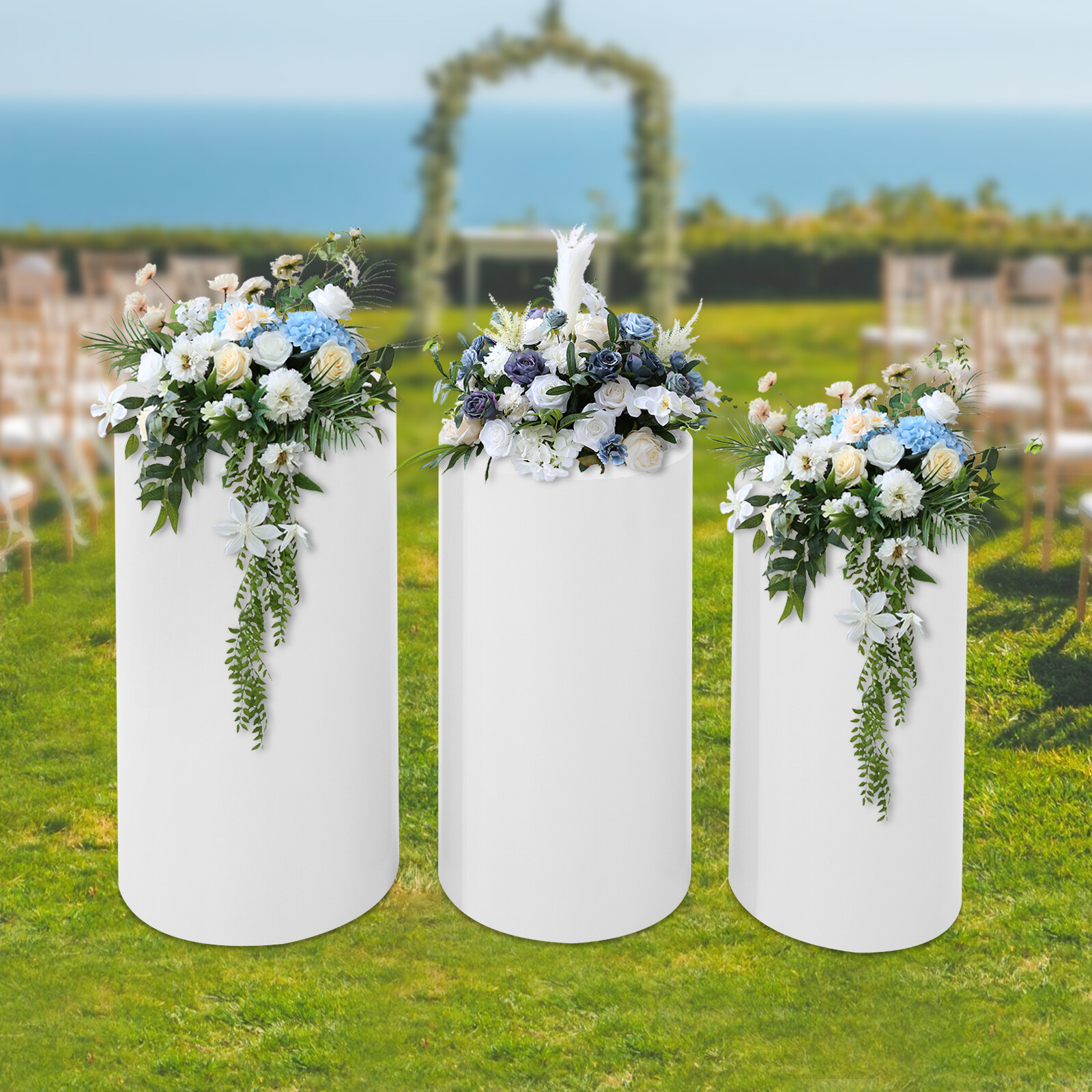 3 Pcs Round Cylinder Pedestal Stand For Wedding Party Display Stand Decor White