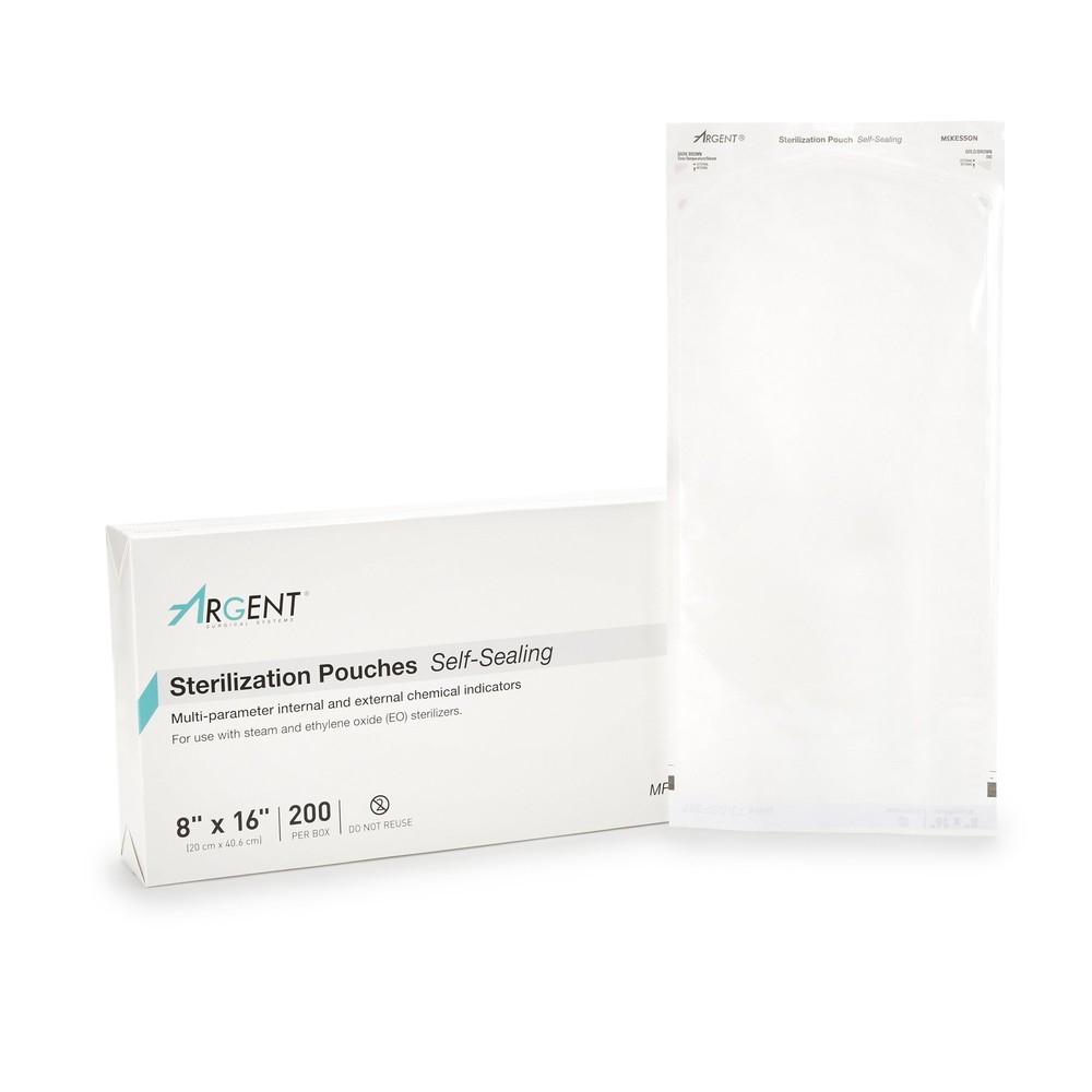 McKesson Argent Sure-Check Sterilization Pouch Transparent Blue 8 x 16" Self