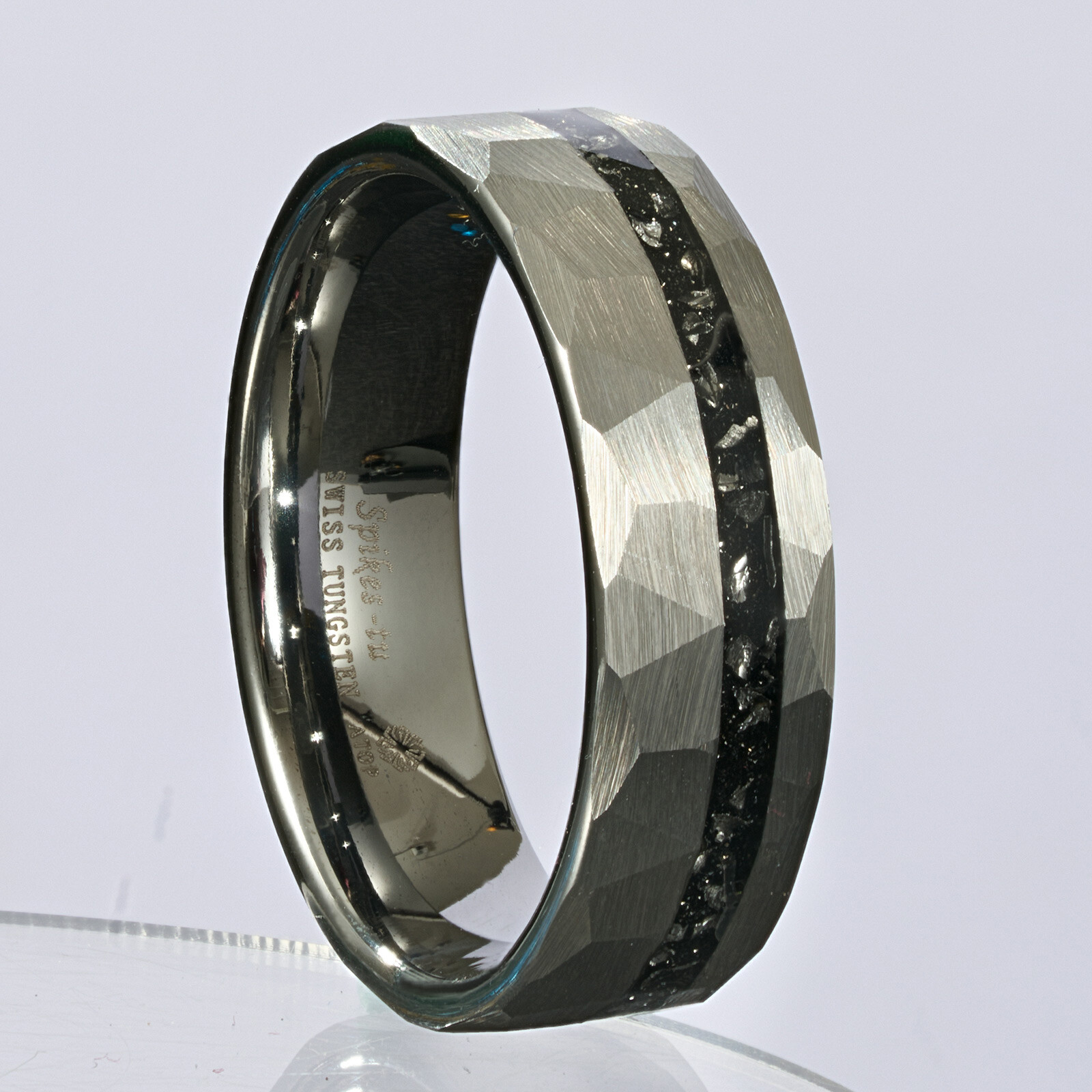 8mm Sliver Meteorite Tungsten Ring Black Line Mens Wedding Band ATOP Jewelry