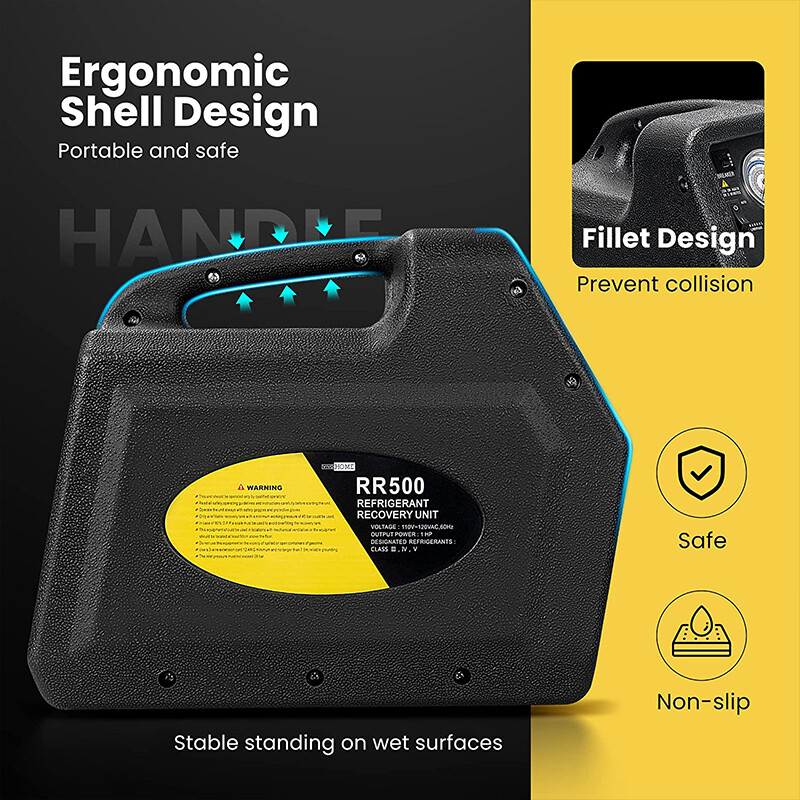 R1234YF 1 HP Dual Cylinder Refrigerant Recovery Machine Oil-Less Freon Recycling