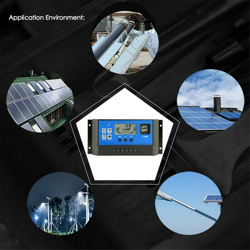 30A Solar Panel Battery Charge Controller 12V/24V LCD Regulator Auto Dual USB US